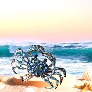 Elegant Silver and Blue Crab Brooch